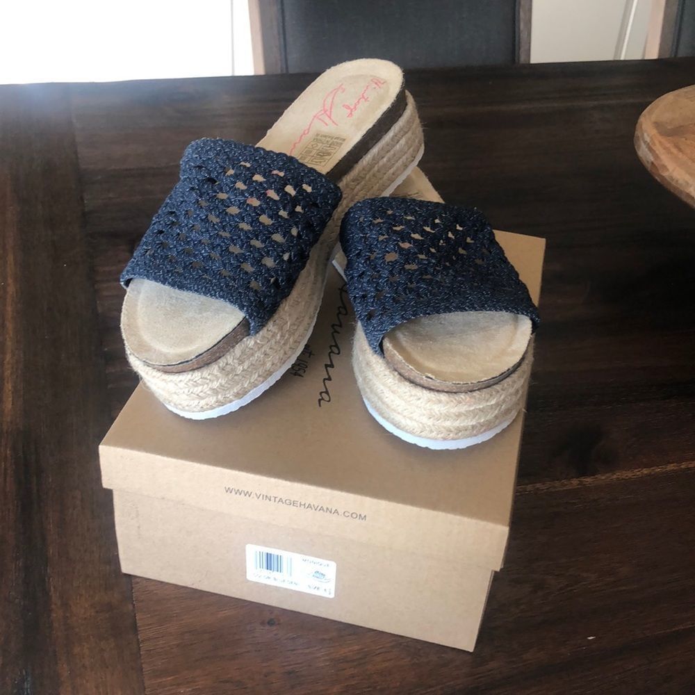 Vintage Havana Dark Blue Espadrille Slides